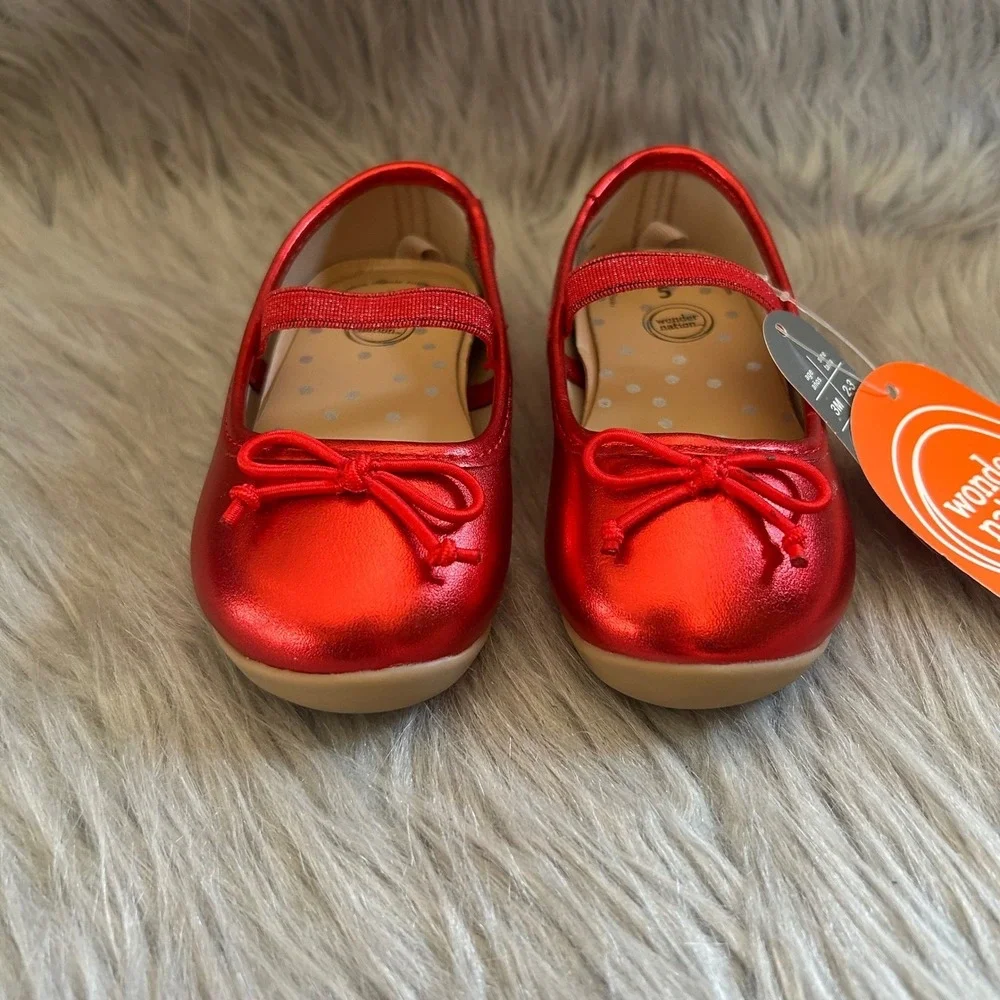 Wonder Nation Bow Ballet Shoes Baby Girls Size 5 Red Mary‎ Jane Slip On